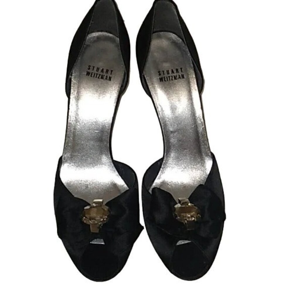 Stuart Weitzman Black Satin Evening Pumps